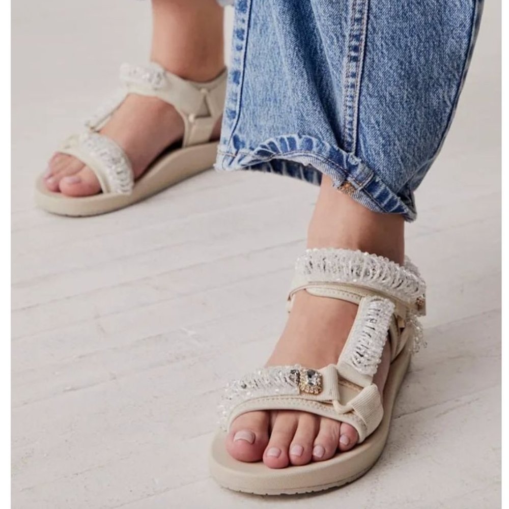Free People Nan Ku Still Bejeweled Sport Sandals Cream